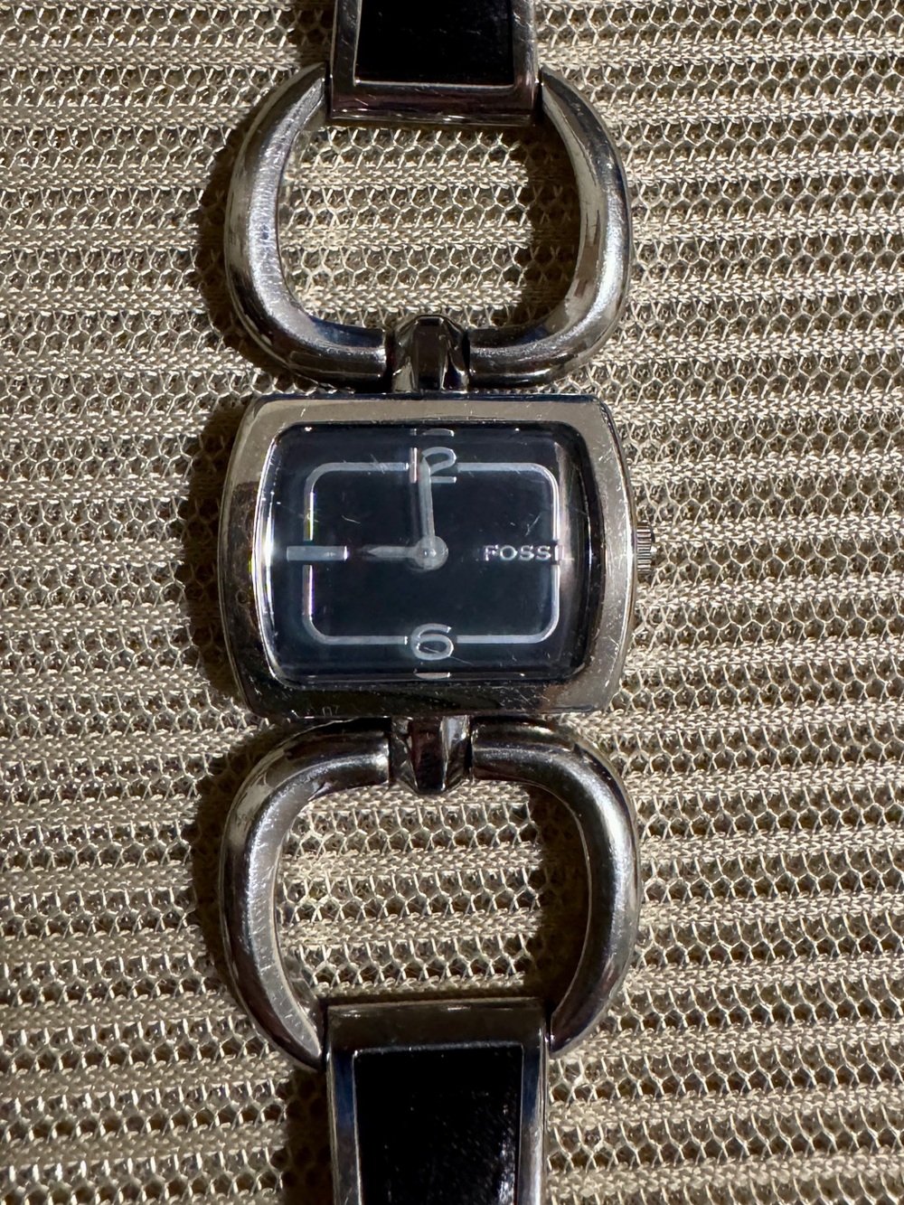 Fossil Silver Bracelet Watch with Black Dial